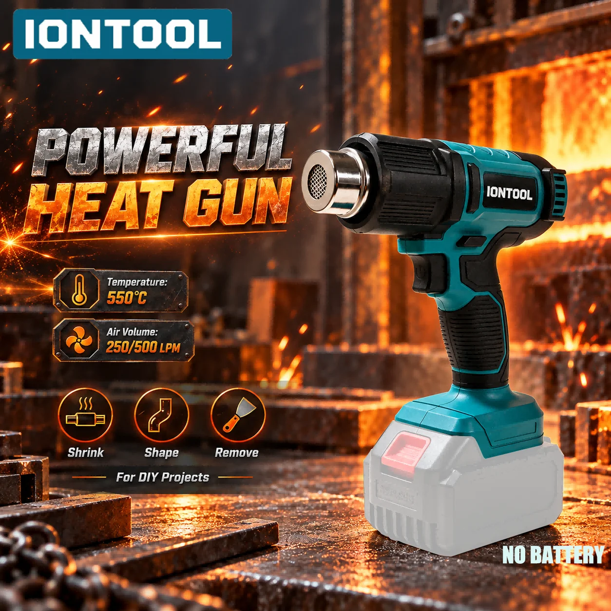 Cordless Heat Gun For Shrink Tubing - IONTOOL Akku-Heißluftpistole 550 ℃ Nur für