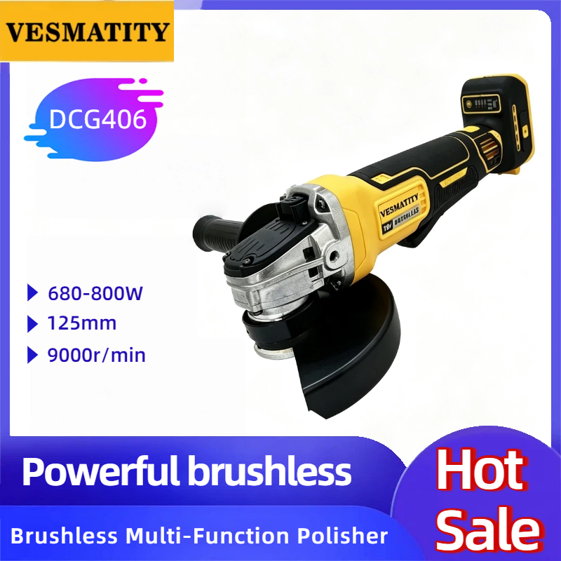 Brushless Angle Grinder Battery Powered - Vesmatity DCG406 Bürstenloser Winkelschleifer 125mm 9000